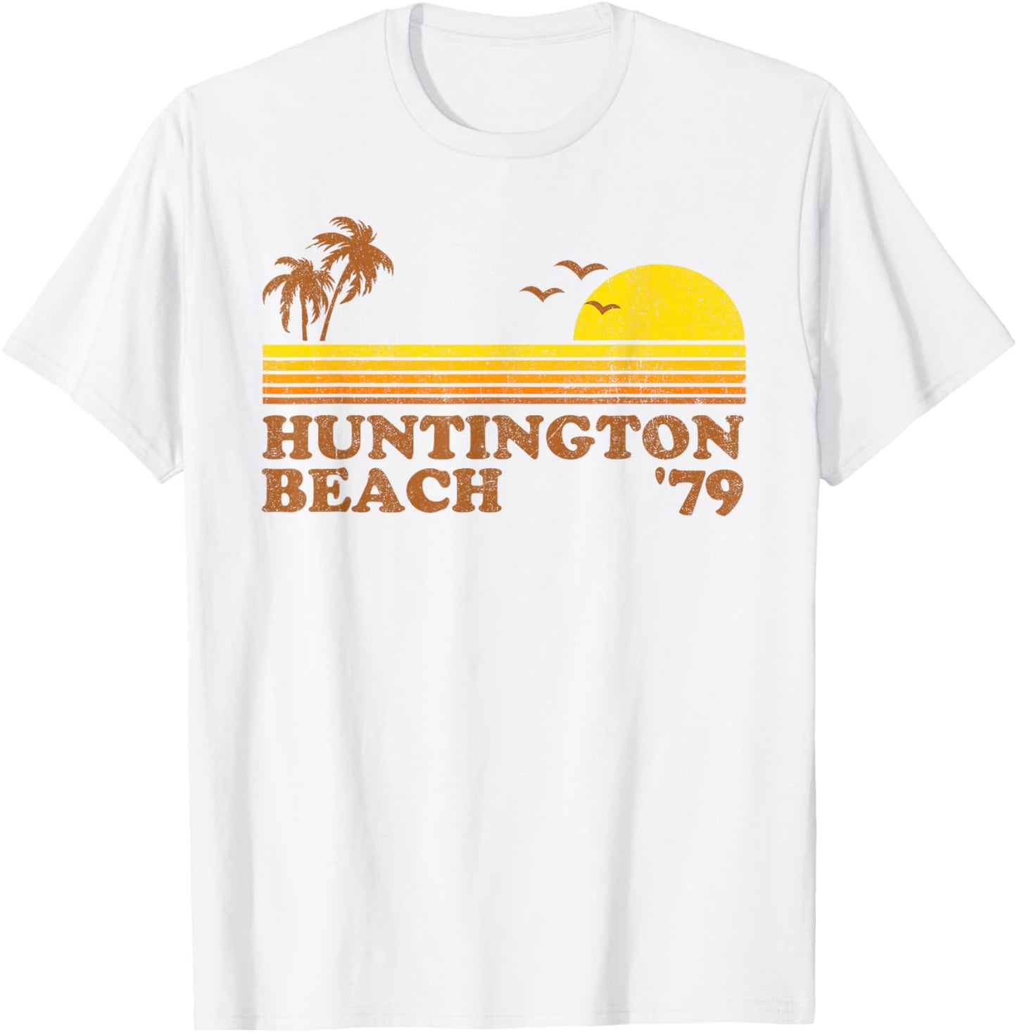 Vintage Huntington Beach California Retro Sunset 70's Gift T-Shirt - T-Shirt | White