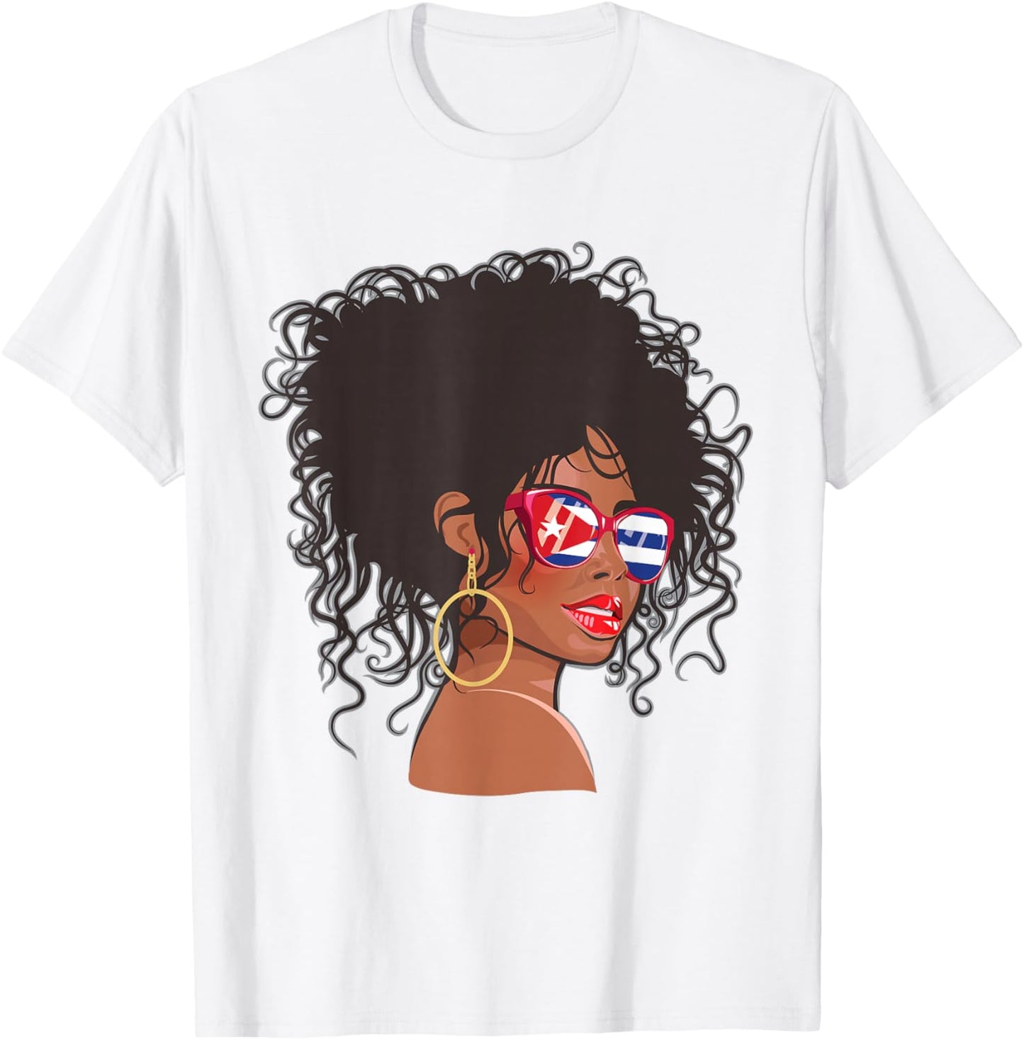 Afro Hair Cuban Flag Shirt Women Black Melanin Queen Cuban T-Shirt - T-Shirt | White