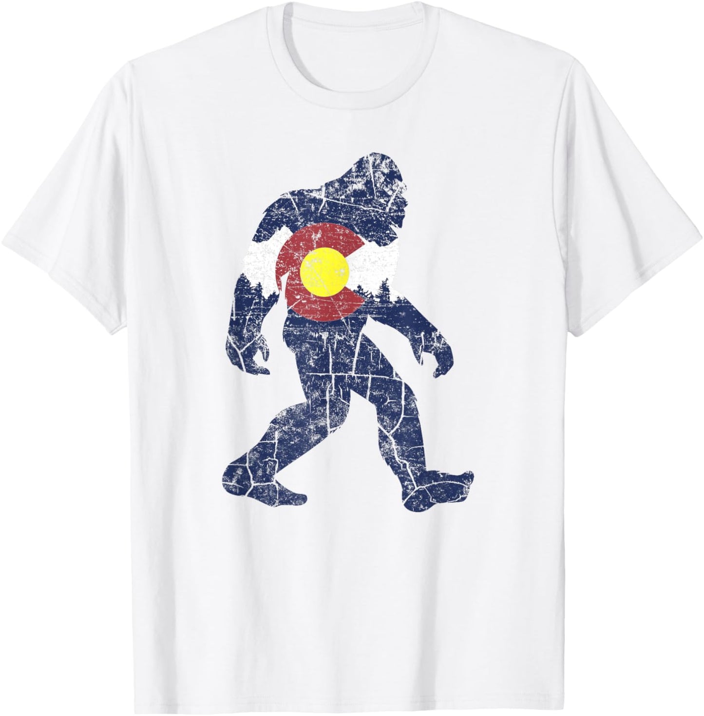 Sasquatch Retro State Flag Colorado Rocky Mountains Skiing T-Shirt - T-Shirt | White