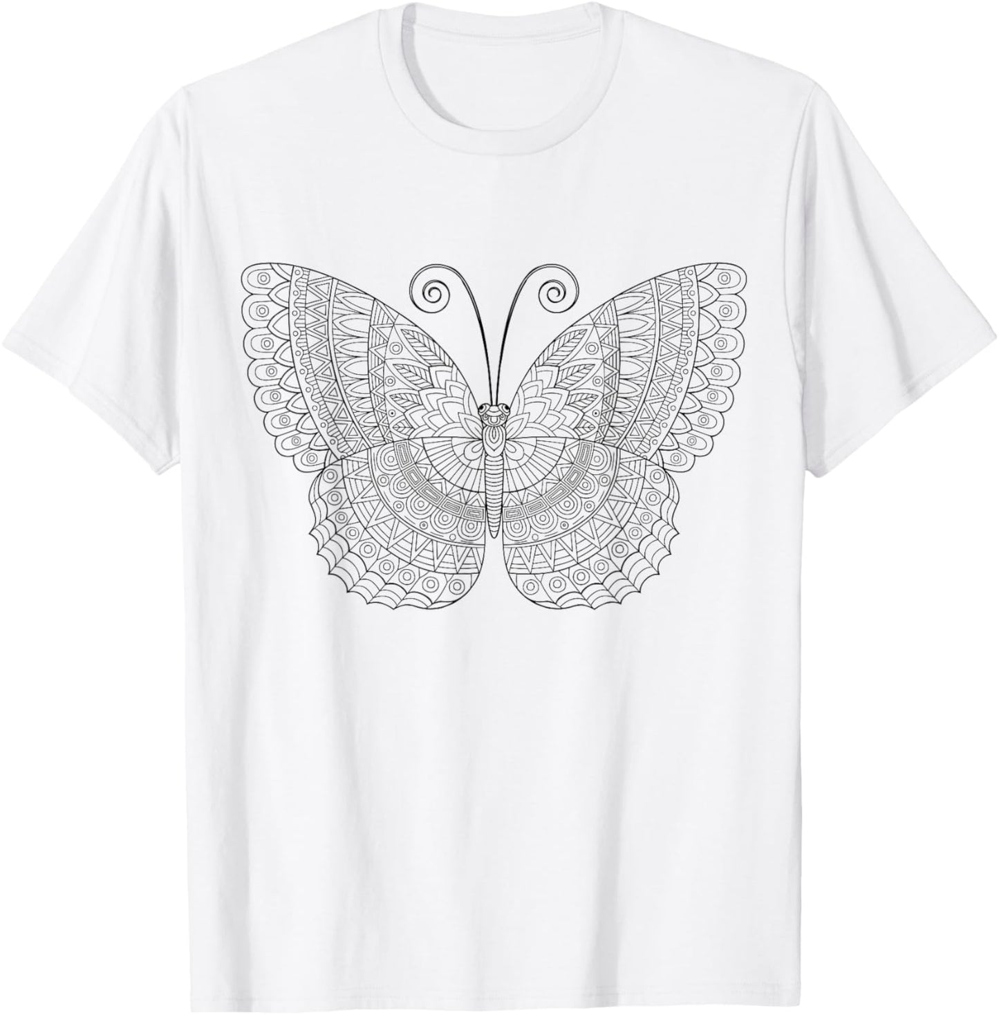Butterfly mandala for children to paint and color in T-Shirt - T-Shirt | White