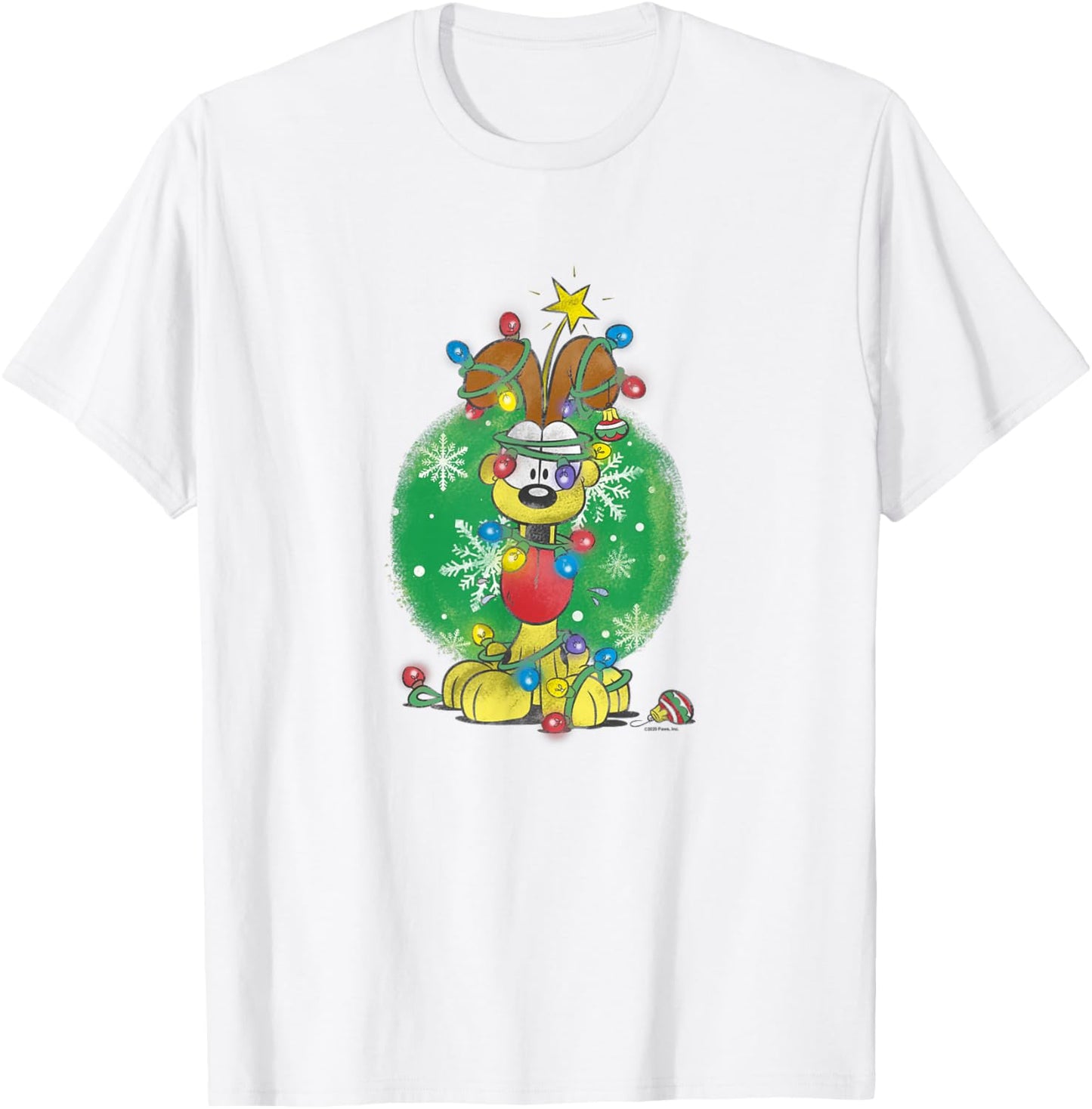 Garfield Odie Wrapped In Christmas Lights T-Shirt - T-Shirt | White