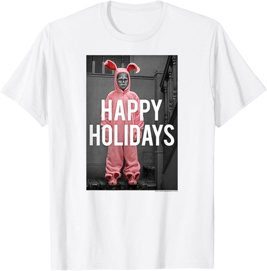 A Christmas Story Happy Holidays Ralphie Pink Bunny Costume T-Shirt - T-Shirt | White