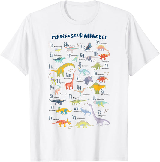 ABC Dino Identification A-Z Types of Dinosaurs Alphabet T-Shirt - T-Shirt | White