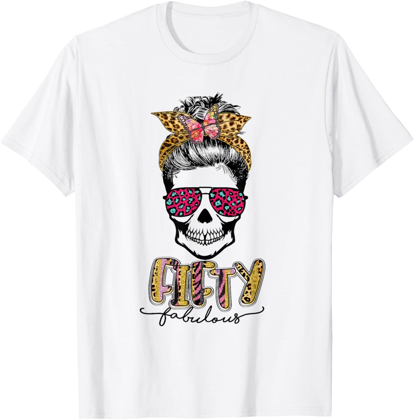 Fifty & Fabulous Sugar Skull Mom 50th Birthday Gifts T-Shirt - T-Shirt | White