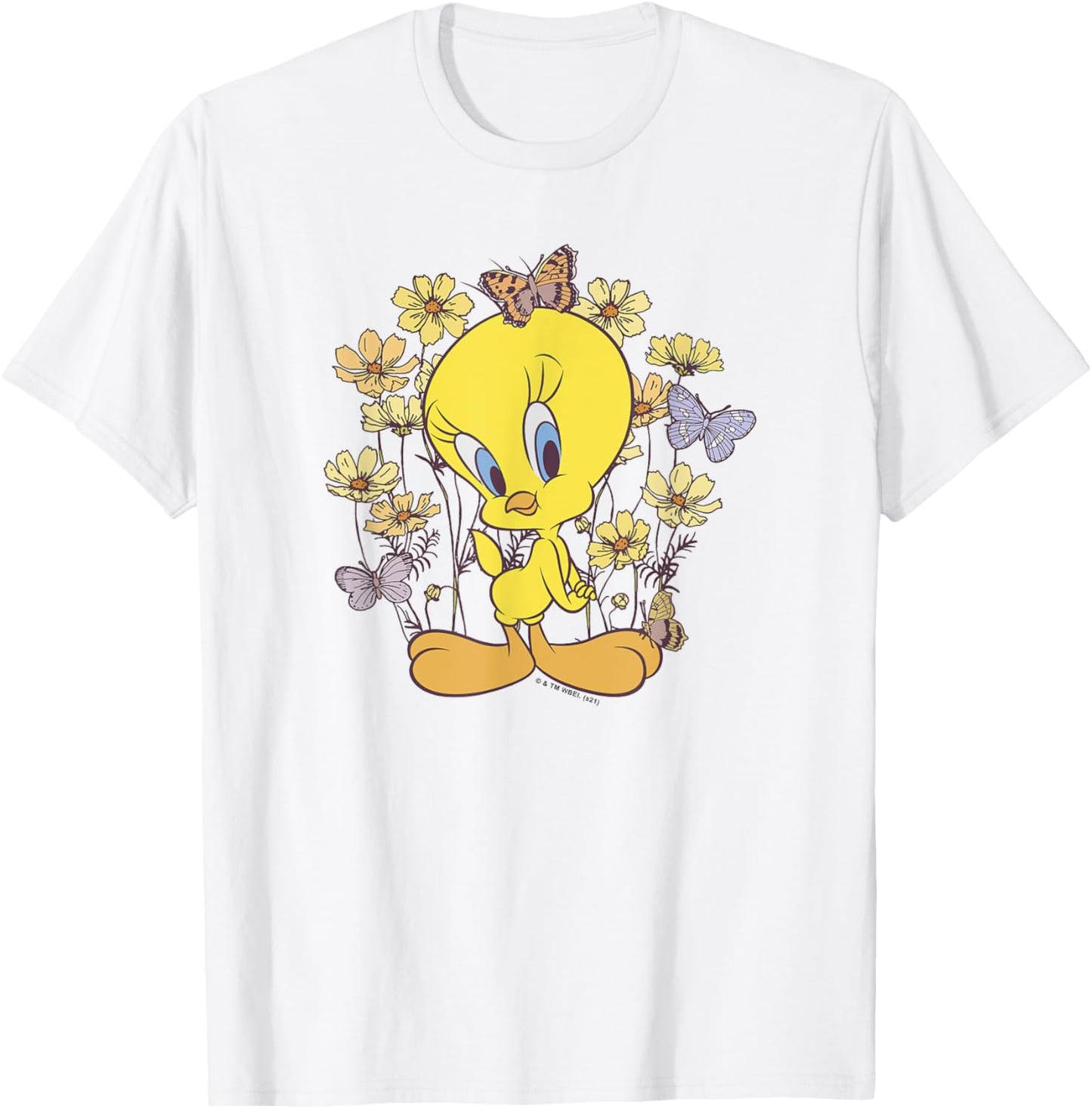 Looney Tunes Tweety And Butterflies Floral T-Shirt - T-Shirt | White