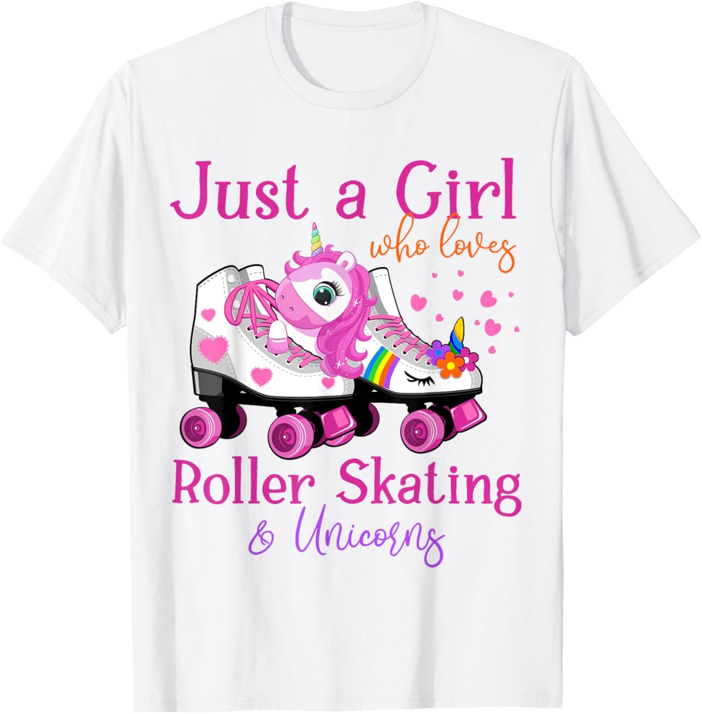 Just A Girl Who Loves Roller Skating & Unicorns Roller Skate T-Shirt - T-Shirt | White