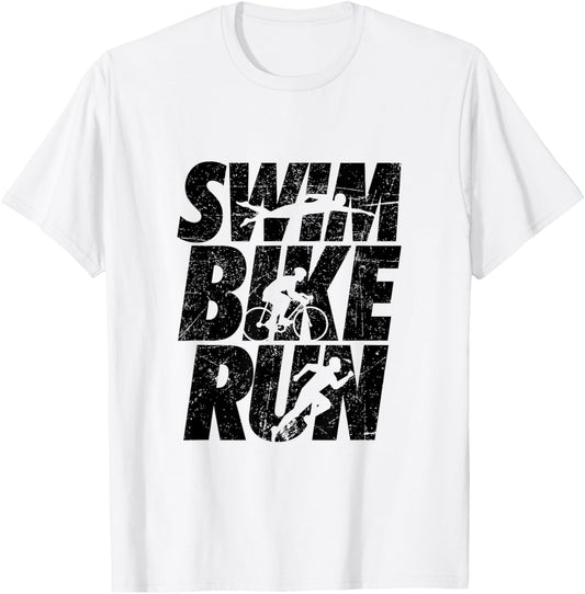 Swimming Cycling Running Triathlon Running Swimming T-Shirt - T-Shirt | White