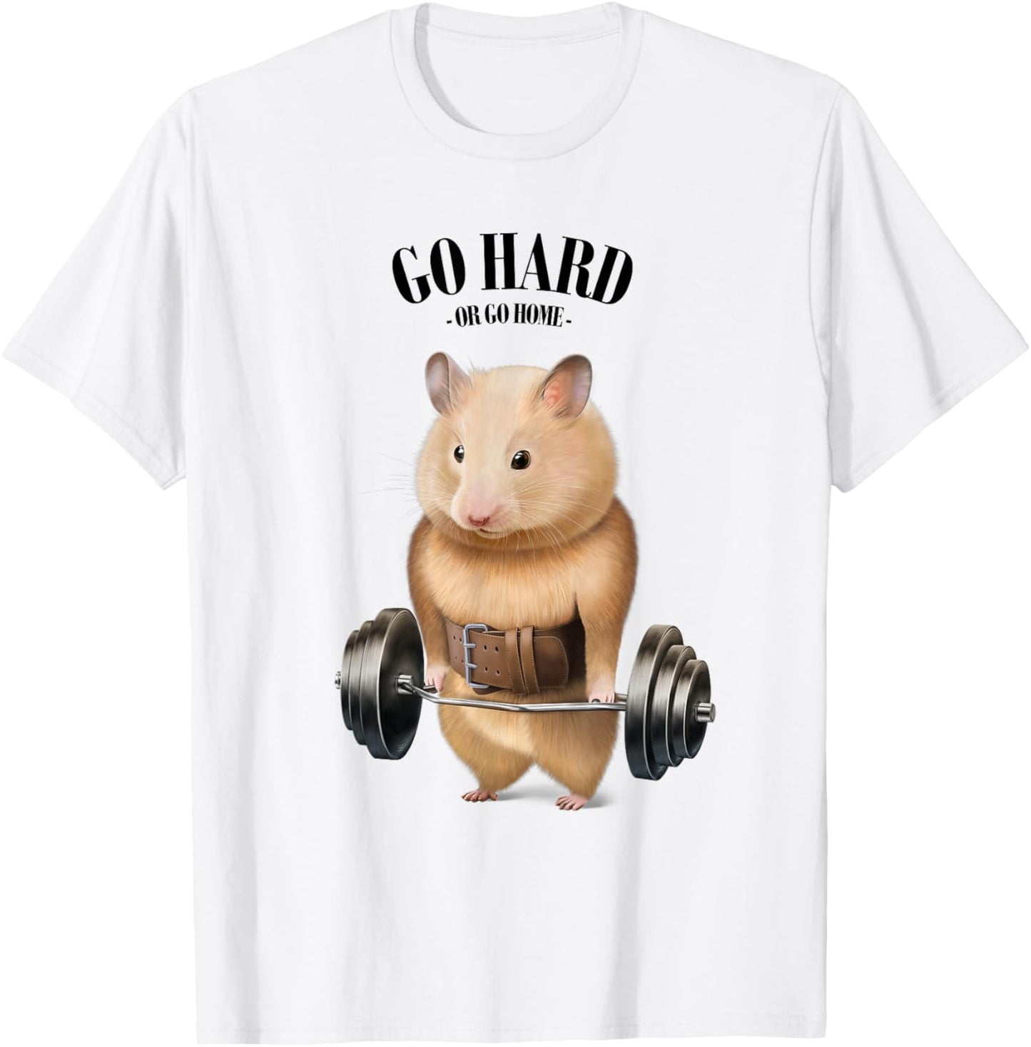 Hamster Muscle Training with Barbell Shrug Bar Fitness Gym T-Shirt - T-Shirt | White
