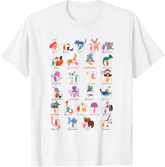 American Sign Language Gifts for Teachers ASL Alphabet T-Shirt - T-Shirt | White
