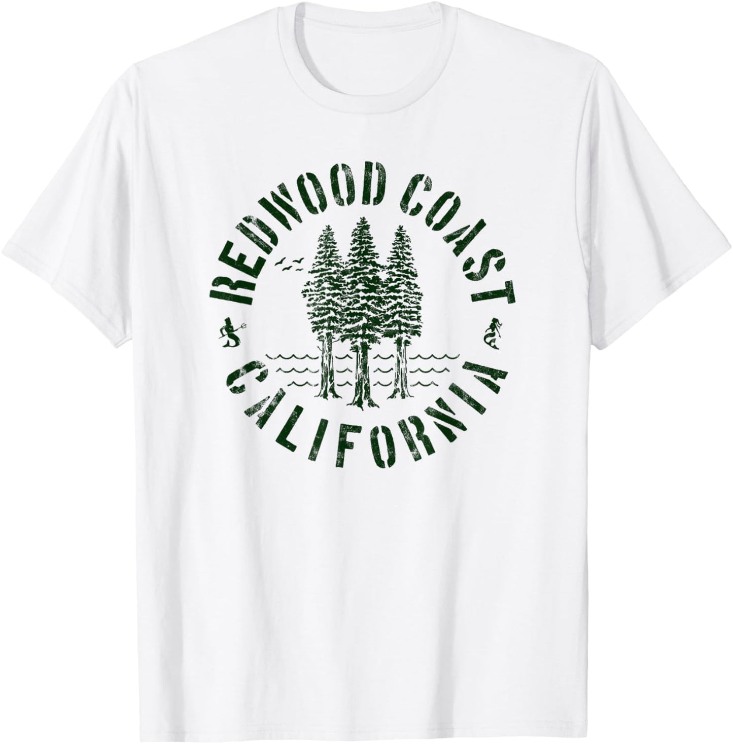Redwood Coast California Trees Forest Ocean Outdoors Camping T-Shirt - T-Shirt | White