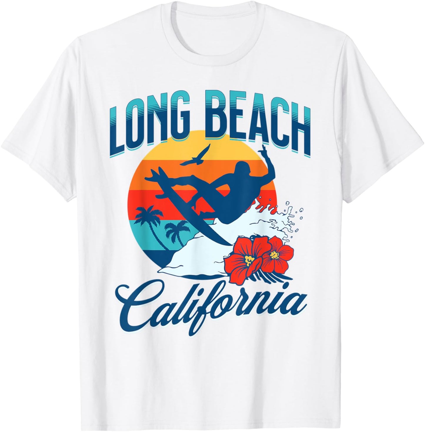 Long Beach California Surf Summer Vacation Vintage T-Shirt - T-Shirt | White