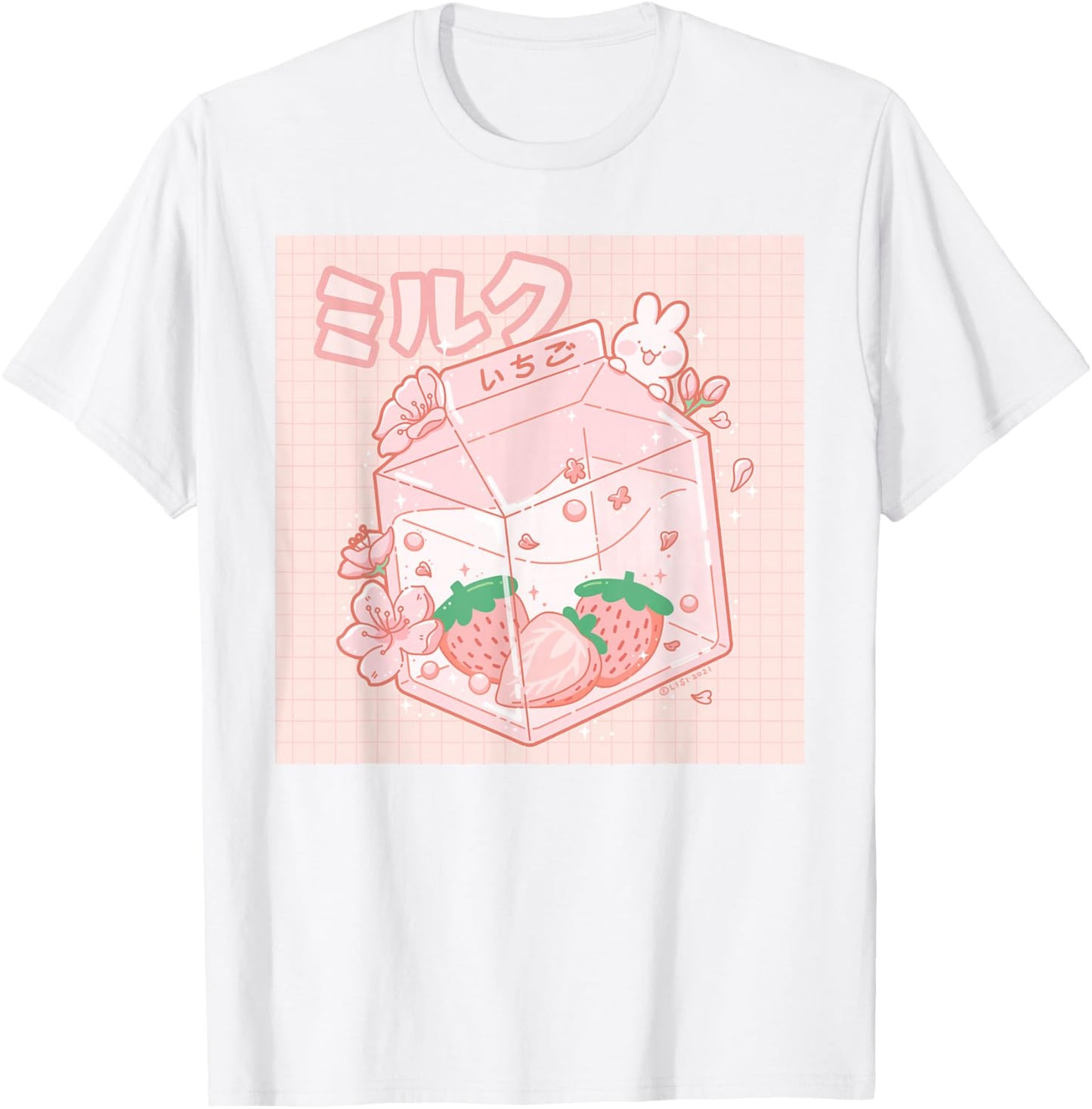 Strawberry Milk Japanese Kawaii Anime Aesthetic Pink T-Shirt - T-Shirt | White