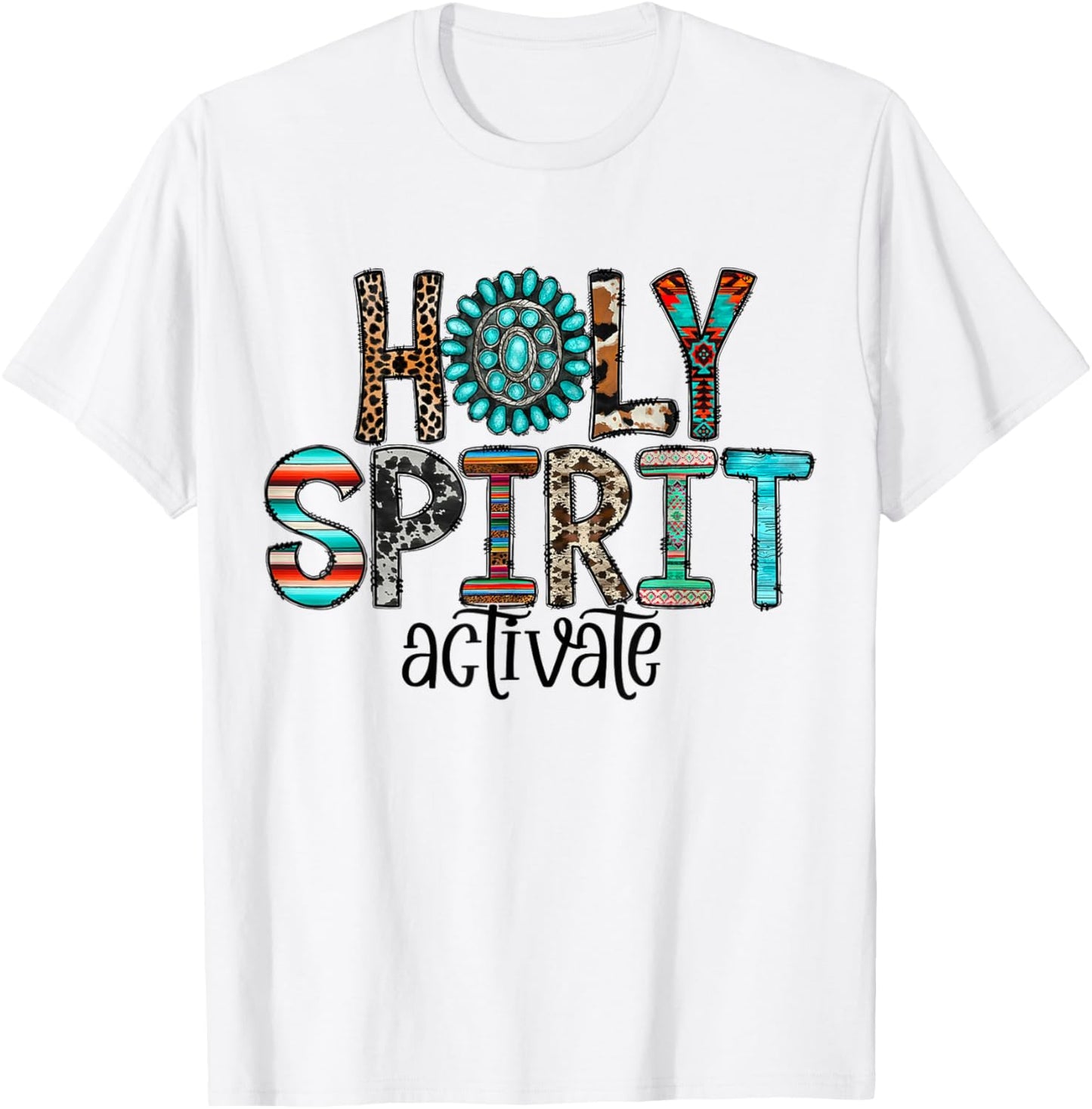 Holy Spirit Activate Leopard Western Rodeo Cowhide Gemstone T-Shirt - T-Shirt | White