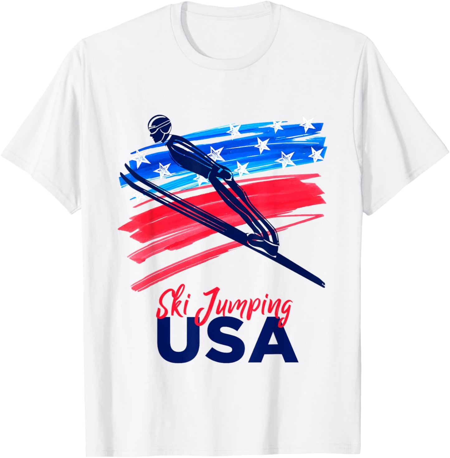 Ski Jumping USA Support the Team USA Flag Hill Jump Kids Men T-Shirt - T-Shirt | White