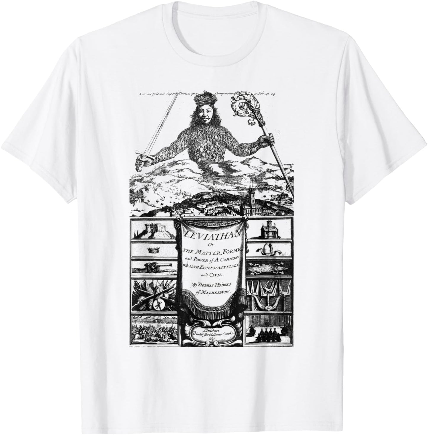 Leviathan Thomas Hobbes Vintage Title Page Book Cover T-Shirt - T-Shirt | White