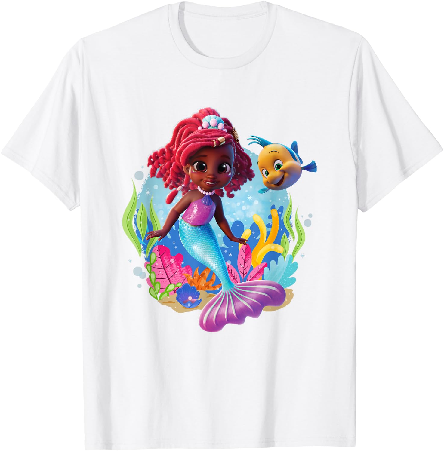 Disney Junior's Ariel Flounder and Ariel Under The Sea Logo T-Shirt - T-Shirt | White