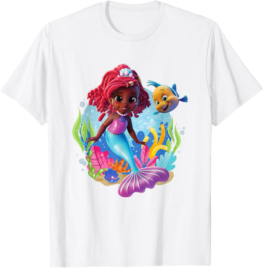 Disney Junior's Ariel Flounder and Ariel Under The Sea Logo T-Shirt - T-Shirt | White