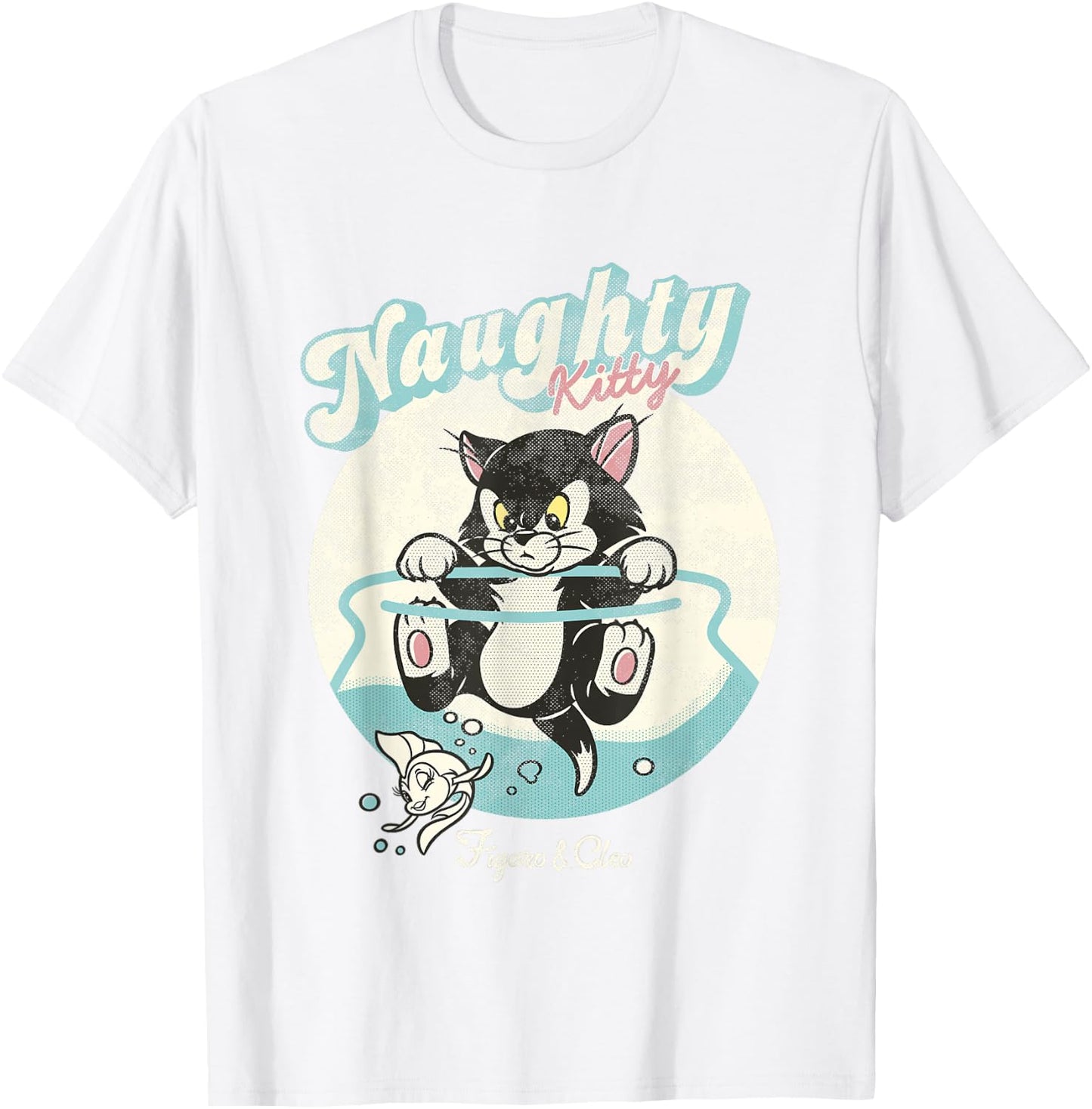 Disney Pinocchio Naughty Kitty Figaro & Cleo Retro Big Logo T-Shirt - T-Shirt | White