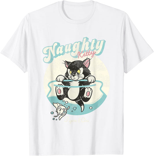 Disney Pinocchio Naughty Kitty Figaro & Cleo Retro Big Logo T-Shirt - T-Shirt | White