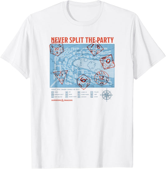Dungeons & Dragons Never Split The Party Dice Poster T-Shirt - T-Shirt | White