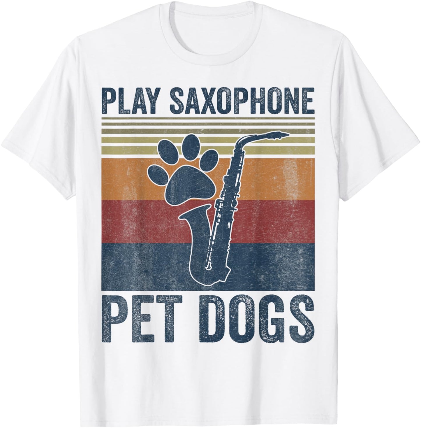 Funny Dog Lover and Saxophone Player Pet Dogs Play Saxophone T-Shirt - T-Shirt | White