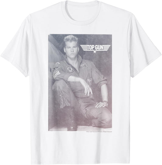 Top Gun Lt. Tom 'Iceman' Kazansky Black & White Poster T-Shirt - T-Shirt | White
