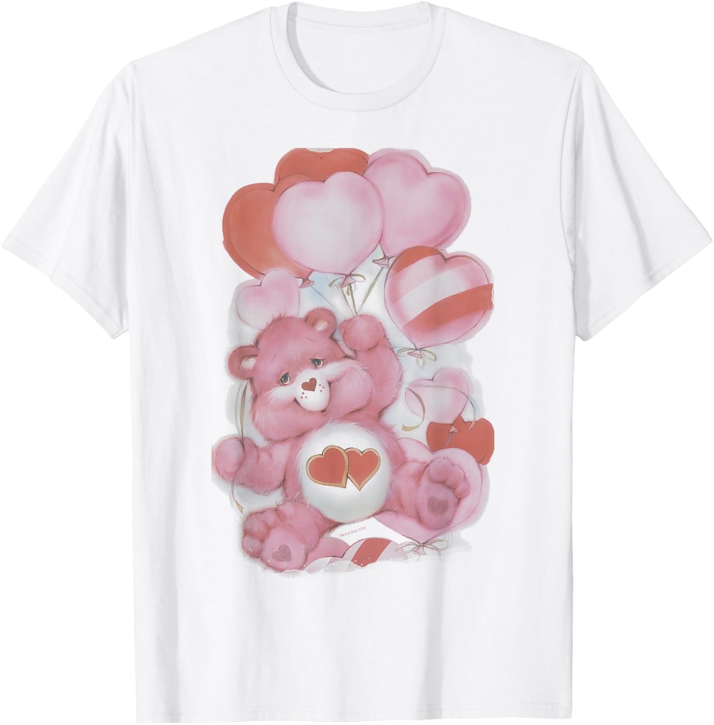 Care Bears Valentine's Day Love-a-Lot Bear Watercolor Hearts T-Shirt - T-Shirt | White