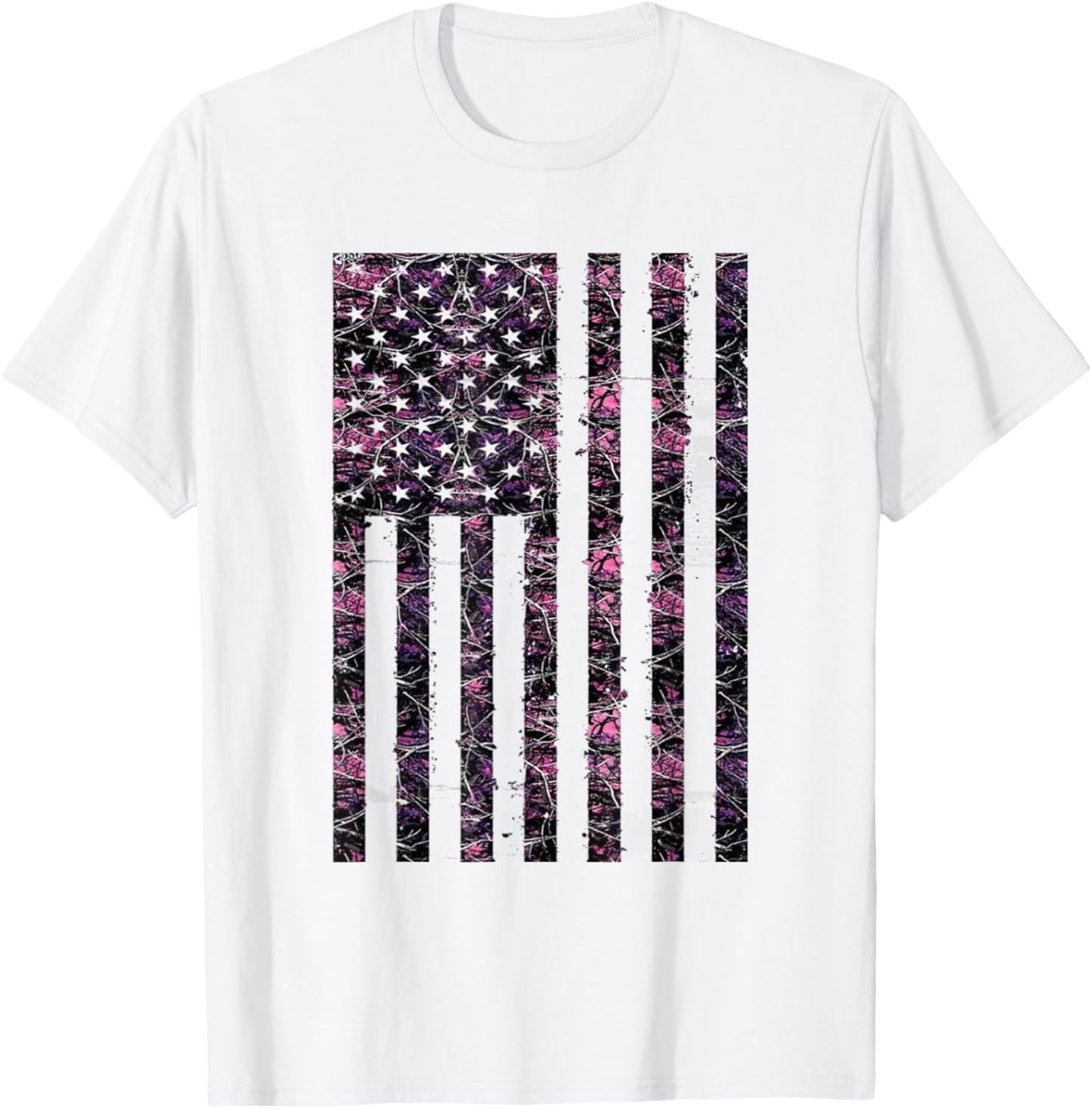 Pink Deer Hunting Camo Camouflage American USA US Flag Buck T-Shirt - T-Shirt | White