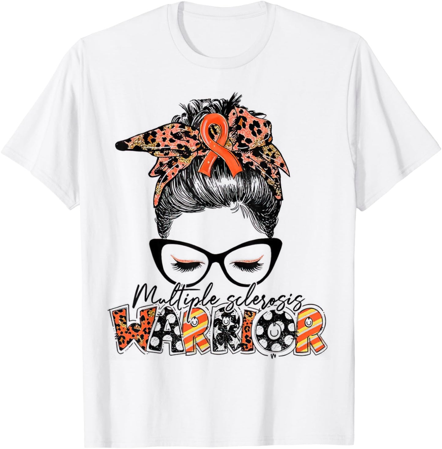 Messy Bun Leopard Multiple Sclerosis Awareness Mom T-Shirt - T-Shirt | White