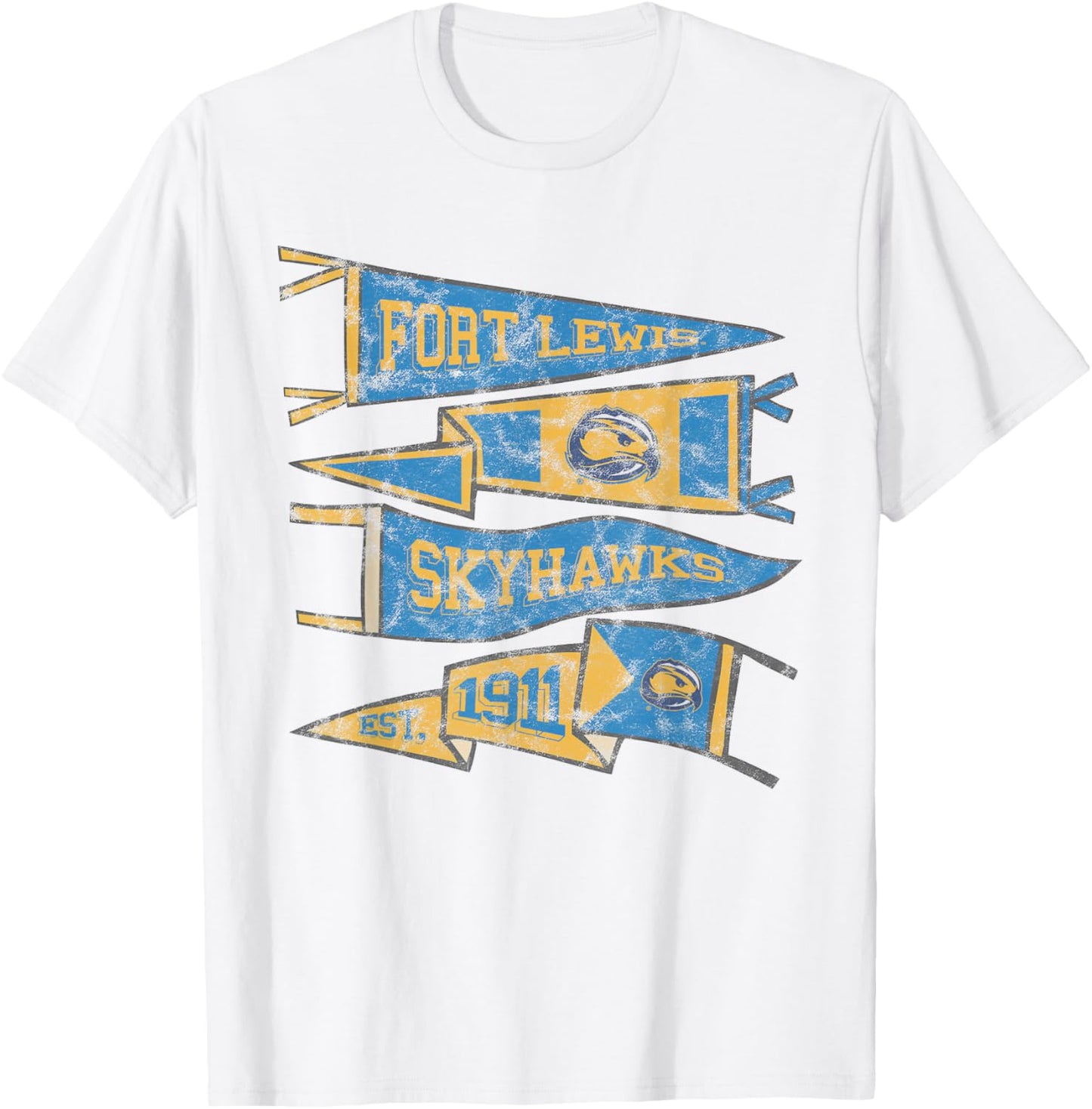 Fort Lewis College FLC Skyhawks Distressed Pennants T-Shirt - T-Shirt | White
