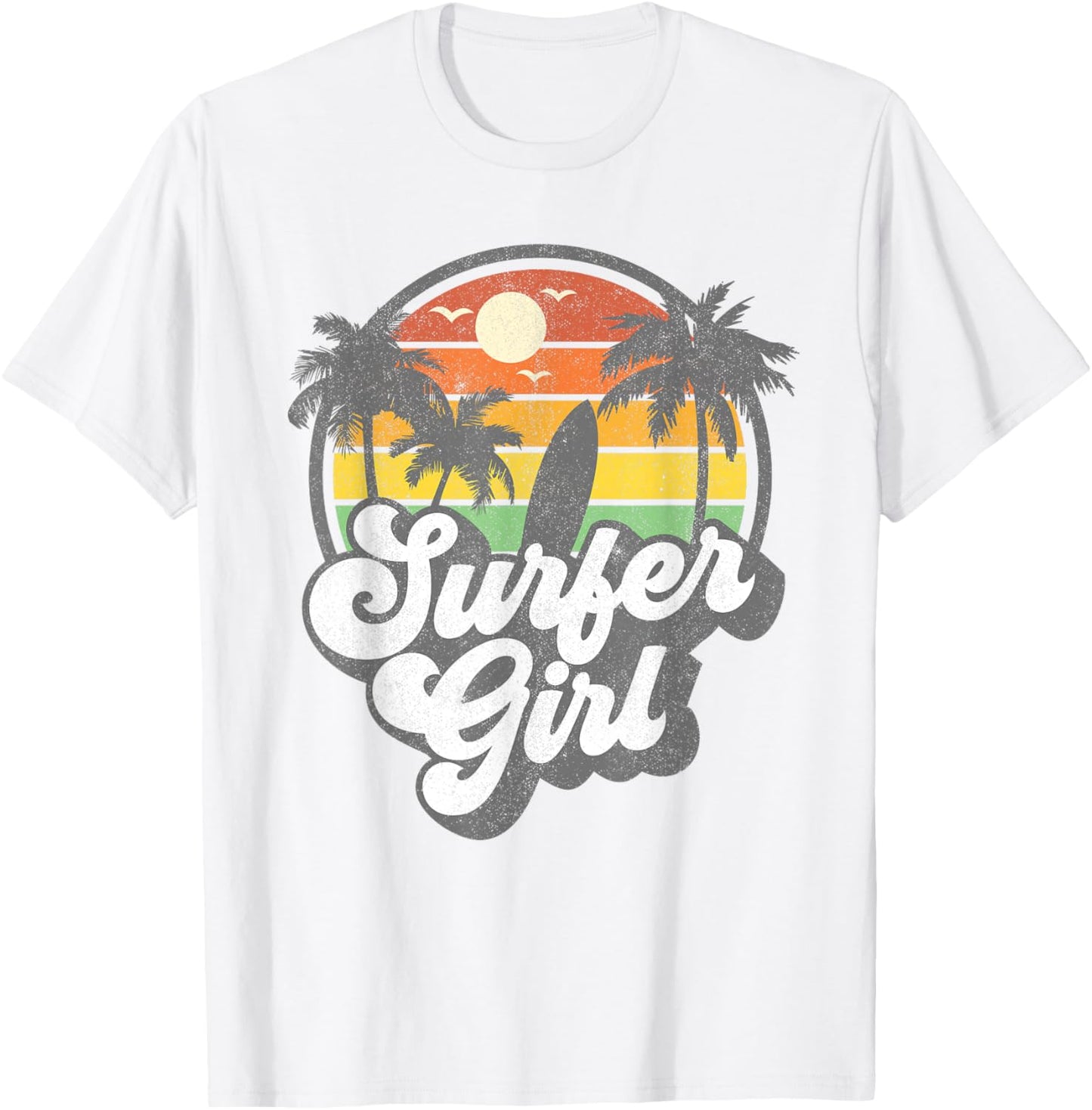 Surfer Girl Beach Retro 70s Vintage Surfing Vacation Gift T-Shirt - T-Shirt | White