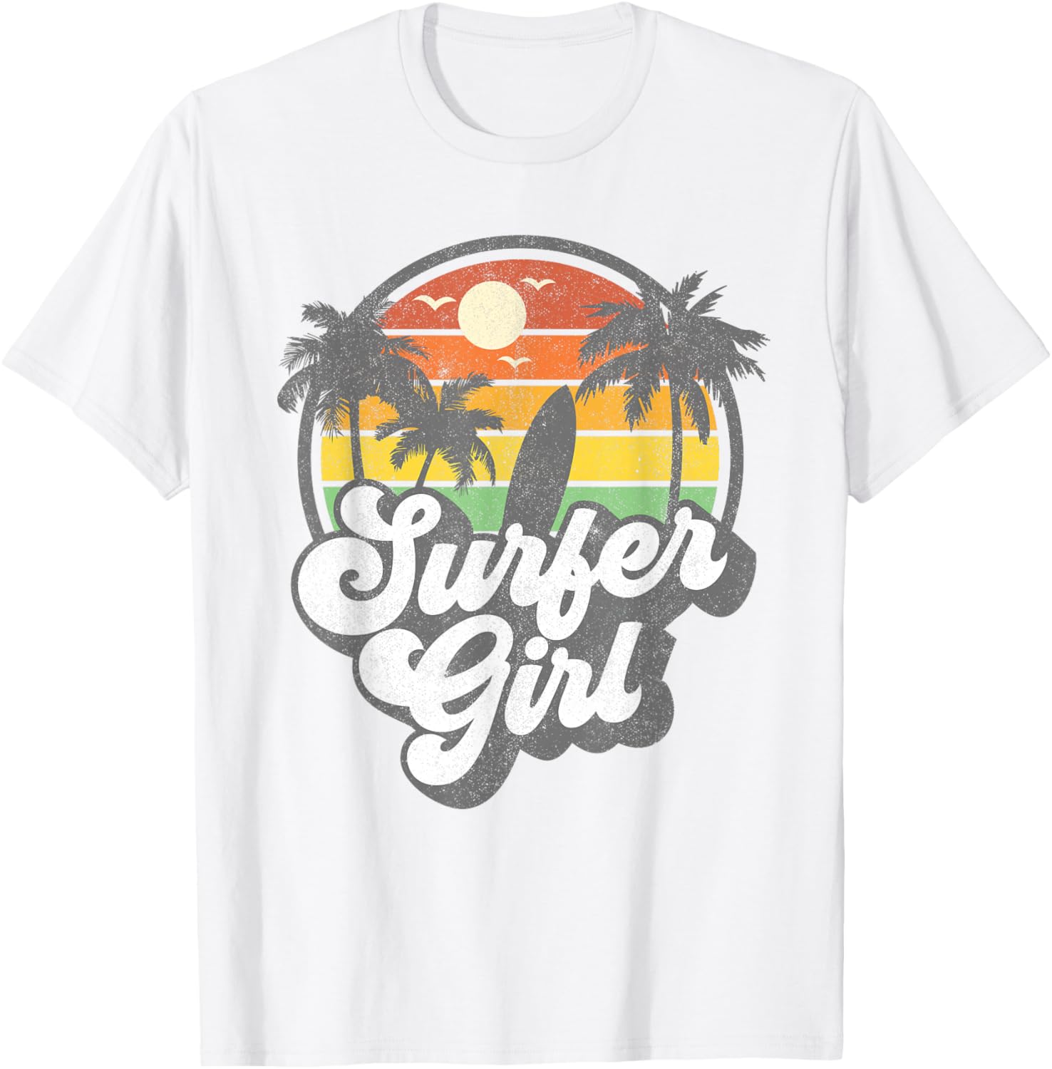 Surfer Girl Beach Retro 70s Vintage Surfing Vacation Gift T-Shirt - T-Shirt | White