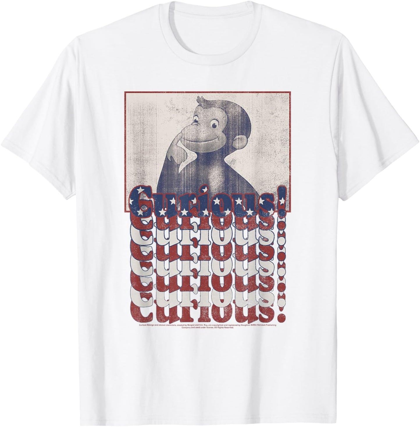 Curious George 4th Of July American Flag Text Stack T-Shirt - T-Shirt | White
