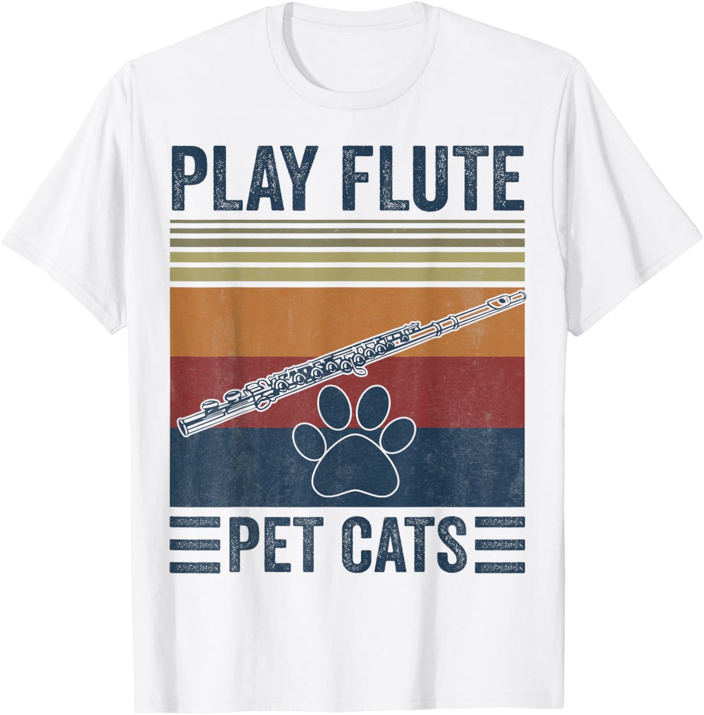 Funny Cat lover and Flute Player - Pet Cats Play Flute T-Shirt - T-Shirt | White