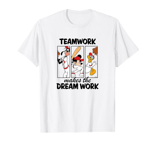 Disney - Mickey Team Work Makes The Dream Work Baseball T-Shirt