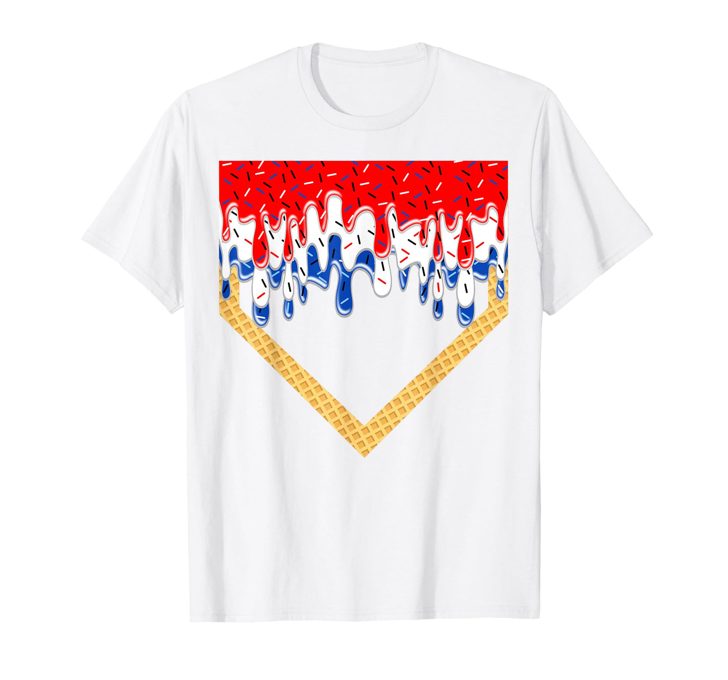 Baseball Drip American Flag Home Plate 4th Of July Patriotic T-Shirt