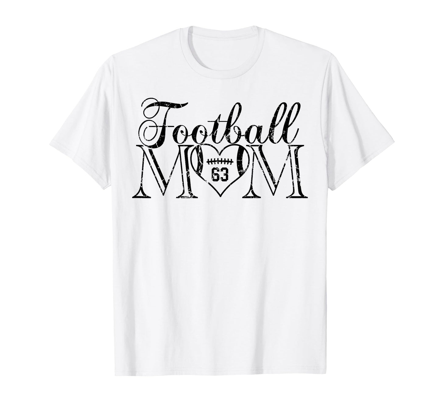 Cute Football Mom Black Number 63 Jersey Heart #63 Game Day T-Shirt