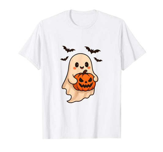 Cute Ghost with Pumpkin for Halloween Costume Party Spooky T-Shirt