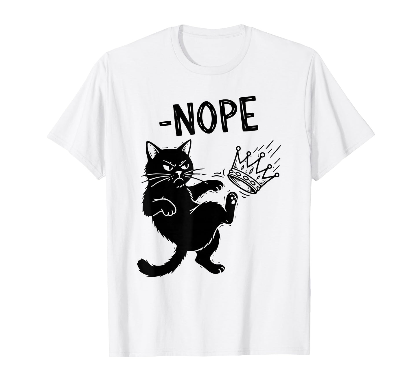 No Kings In America Black Cat Funny Cat Kicking Crown T-Shirt