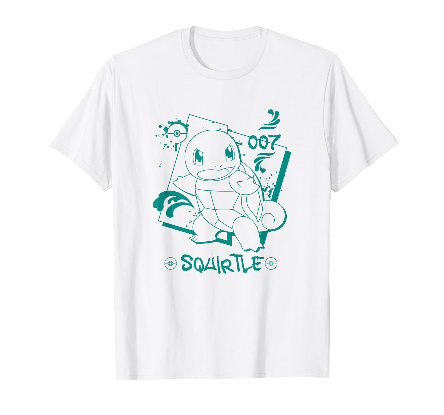 Pokémon Squirtle 007 Graffiti Paint Drip Sketch Portrait T-Shirt