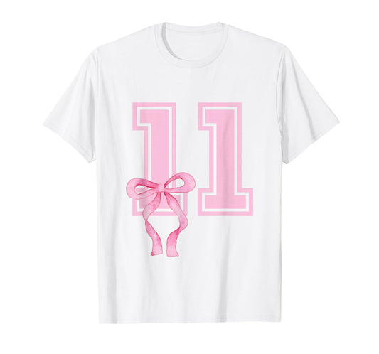 11 Year Old Birthday Girl Coquette Pink Bow Aesthetic T-Shirt