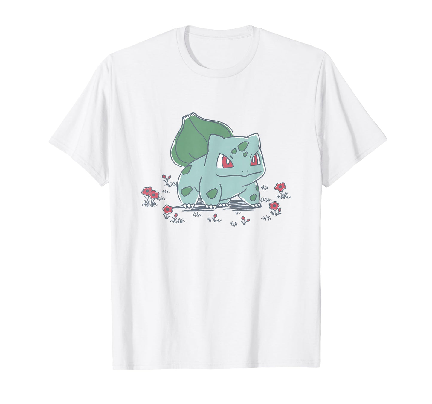 Pokémon Bulbasaur Standing In Flower Garden Retro Sketch T-Shirt