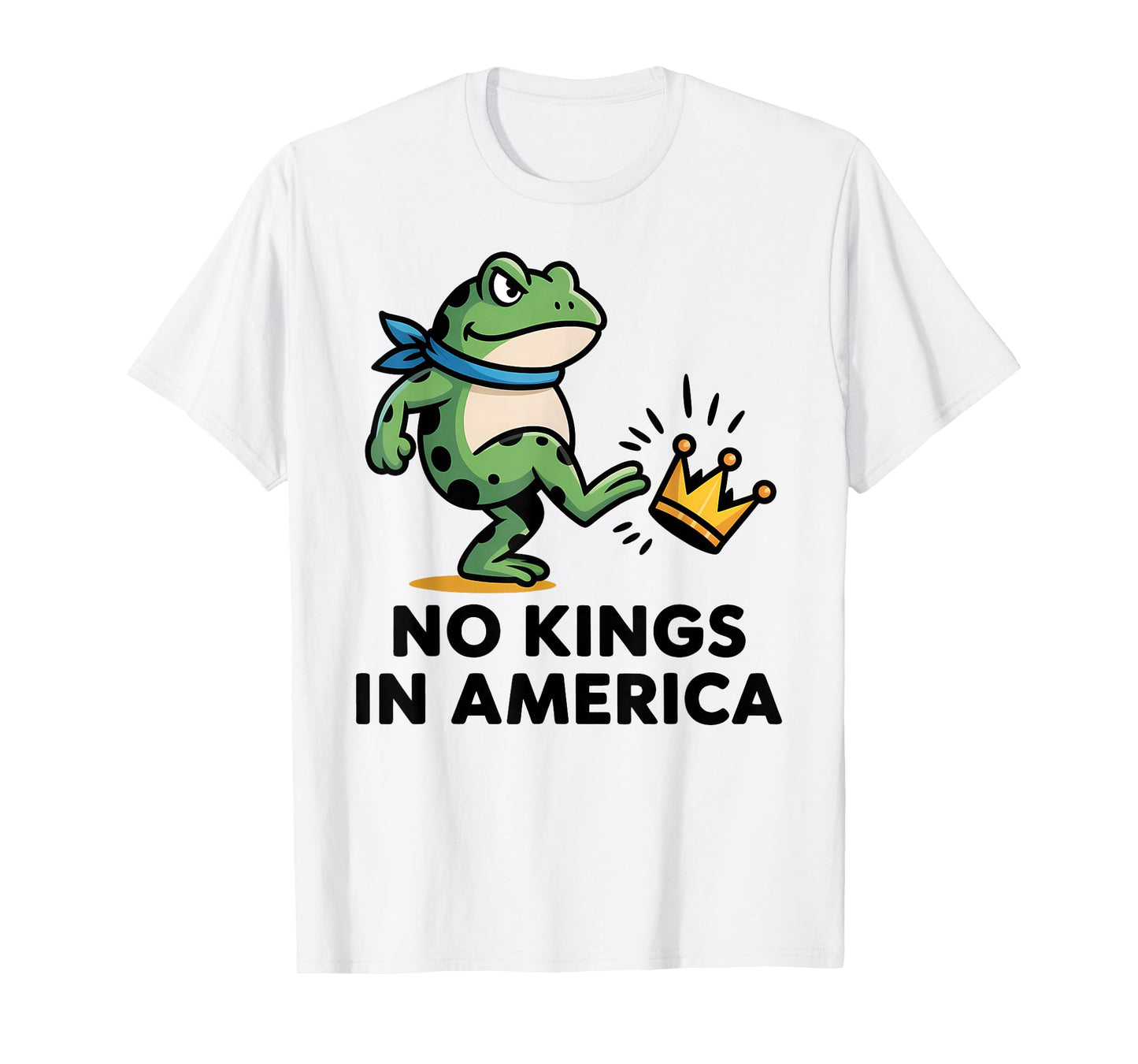Funny No King in America Frog Kicking Crown No King Yellow T-Shirt