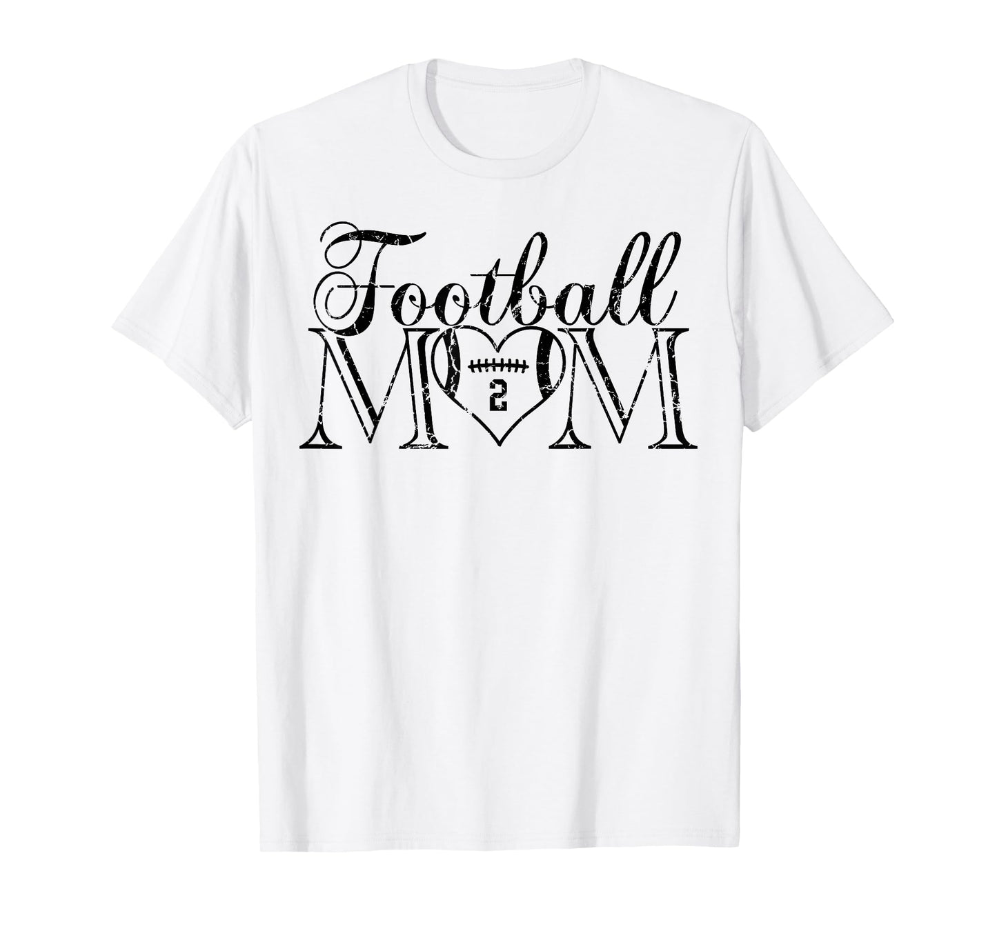 Cute Football Mom Black Number 2 Jersey Heart #2 Game Day T-Shirt