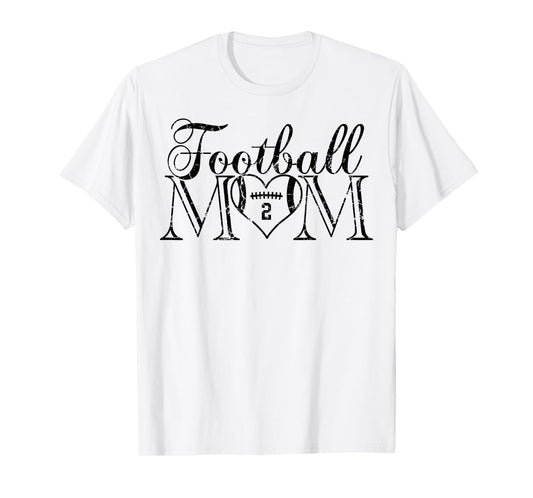 Cute Football Mom Black Number 2 Jersey Heart #2 Game Day T-Shirt