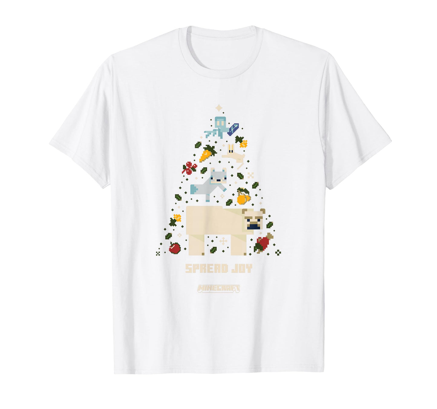 Minecraft Christmas Spread Joy Xmas Tree Group Shot T-Shirt