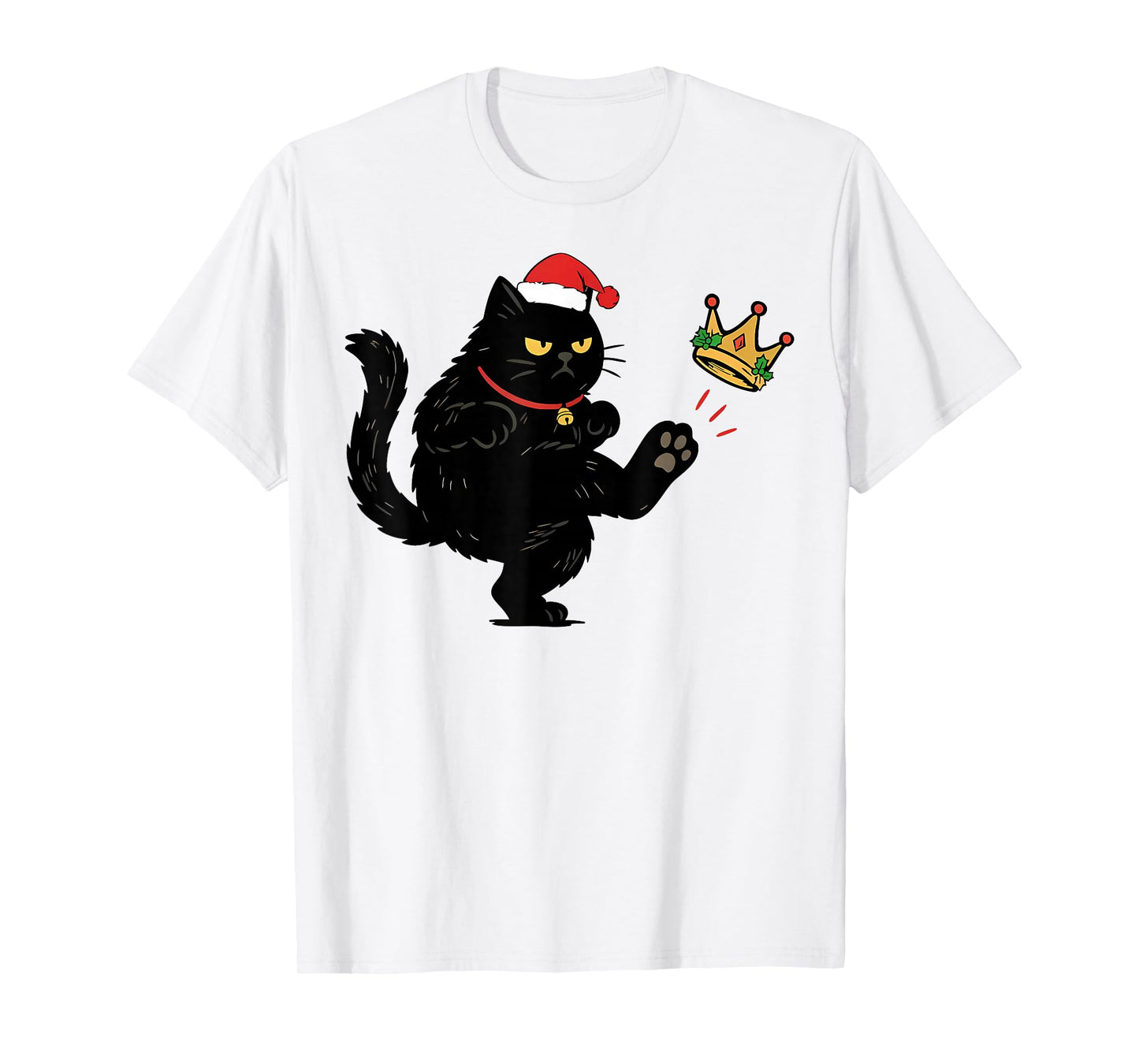 Funny No Kings Black Cat Christmas Santa Hat T-Shirt