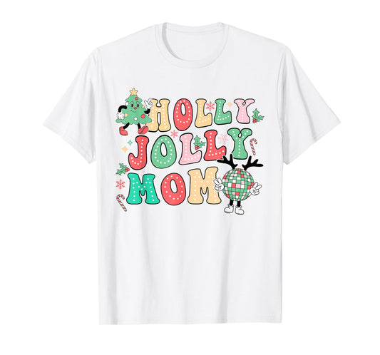 Groovy Holly Xmas Jolly Mom Christmas Vibes Matching Family T-Shirt