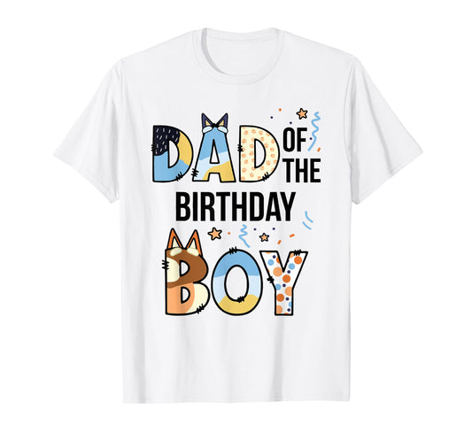 Dad Of The Birthday Boy Party Blue Dog Lover Matching T-Shirt