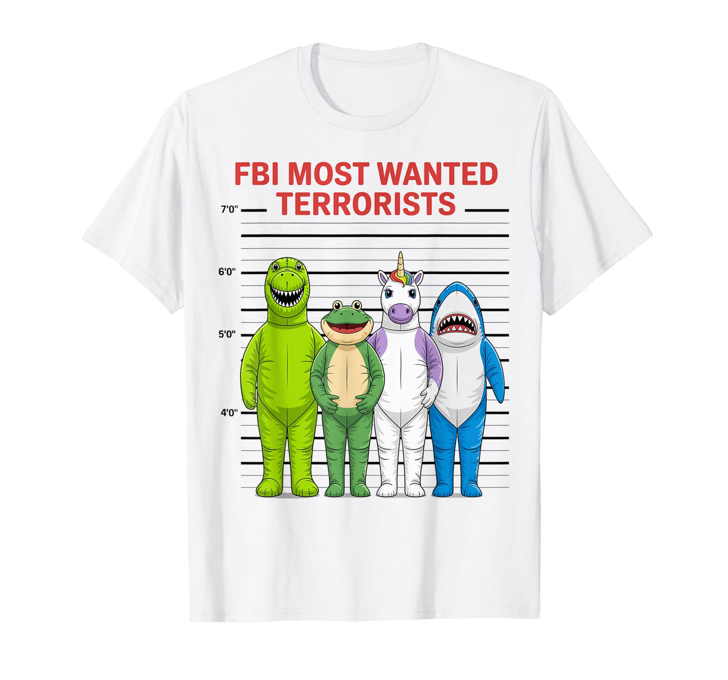 Frog Resist Fascism No Kings Unicorn Dinosaur Shark Mugshot T-Shirt